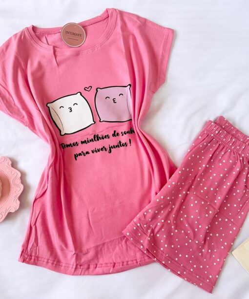 Pyjama Short Demi Manches Coton Rose