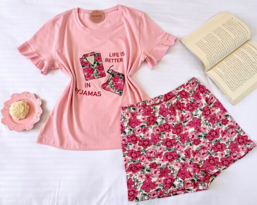 Pyjama Short Demi Manches Coton Rose & Fleurie – Image 1