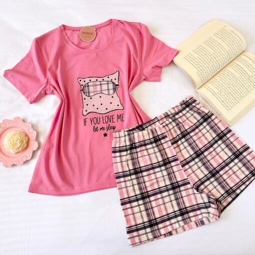 Pyjama Short Demi Manches Coton Rose & Carreaux