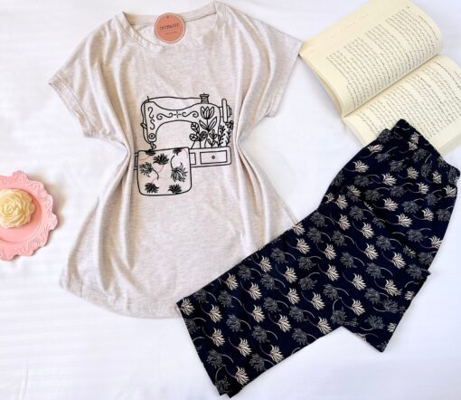 Pyjama Coton Beige & Noir – Image 1