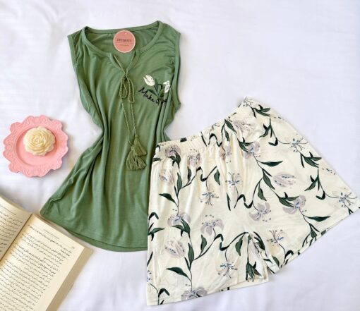 Pyjama Short Coton Vert & Blanc – Image 1