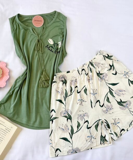 Pyjama Short Coton Vert & Blanc