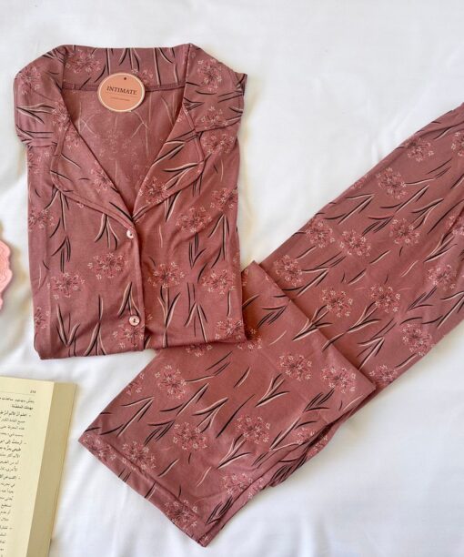 Pyjama Chemise Demi Manches Coton Rose Indien Imprimé Fleurs