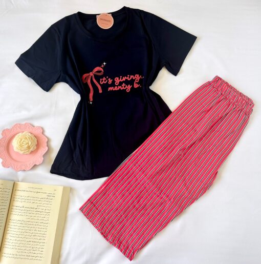 Pyjama Coton Pantacourt Noir & Rouge – Image 1