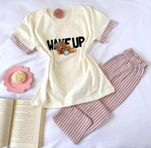 Pyjama Coton Blanc & Rayé – Image 1