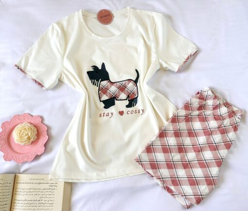 Pyjama Short Demi Manches Coton Blanc & Carreaux – Image 1