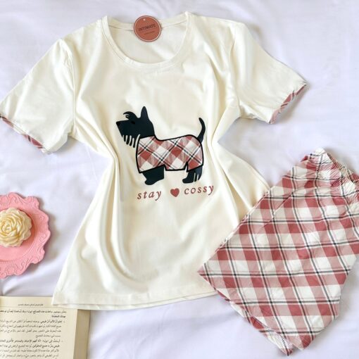 Pyjama Short Demi Manches Coton Blanc & Carreaux