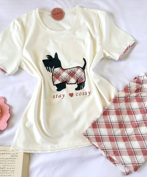 Pyjama Short Demi Manches Coton Blanc & Carreaux