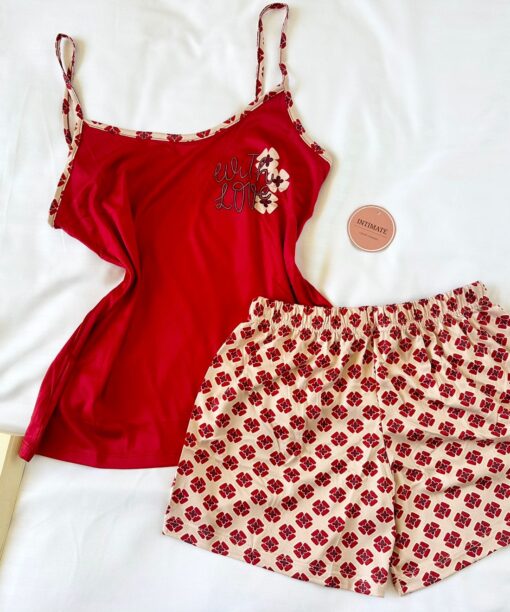 Pyjama Short Coton Rouge