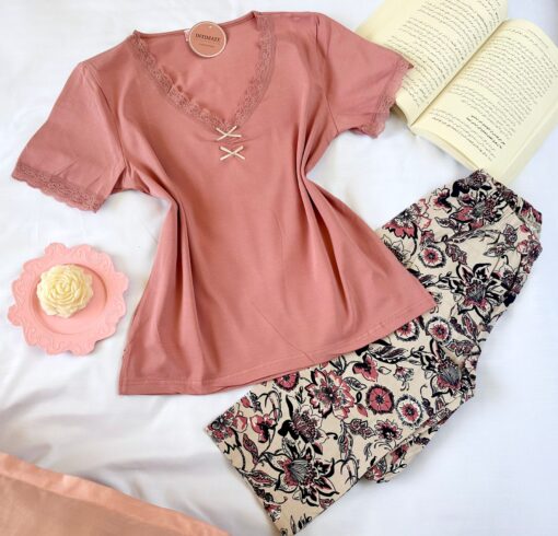 Pyjama Coton Saumon & Fleuri – Image 1