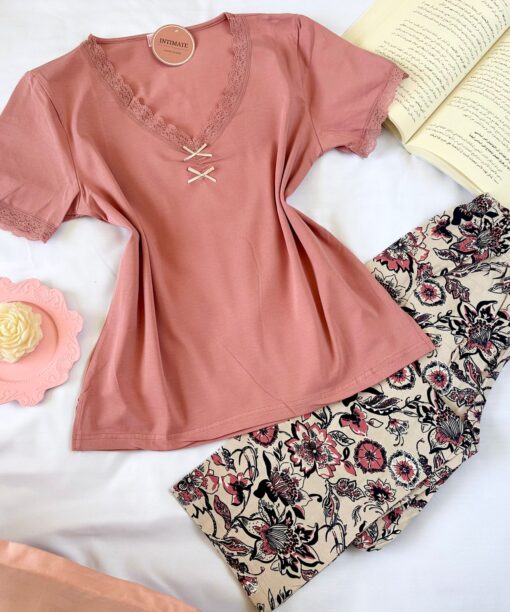 Pyjama Coton Saumon & Fleuri