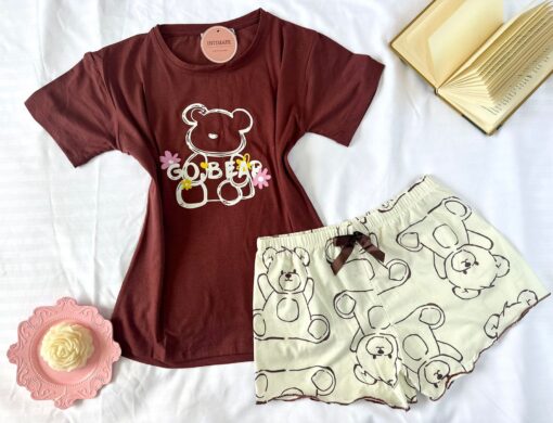 Pyjama Short Demi Manches Coton Burgundy – Image 1