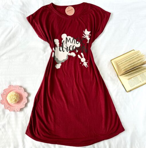 Pyjama Robe Demi Manches Coton Rouge "Magic Dreams" – Image 1