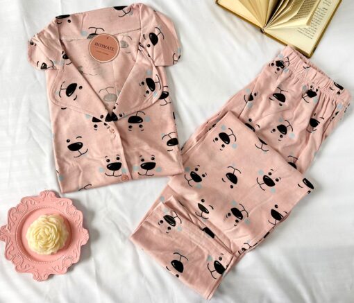 Pyjama Chemise Demi Manches Coton Rose – Image 1