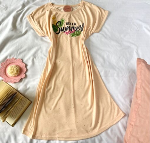 Pyjama Robe Demi Manches Coton Beige "Hello Summer" – Image 1