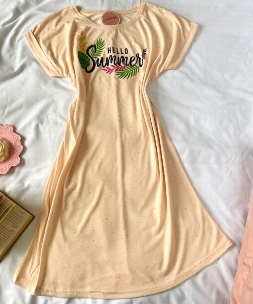 Pyjama Robe Demi Manches Coton Beige "Hello Summer"