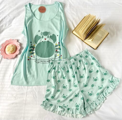 Pyjama Short Coton Bleu Ciel – Image 1
