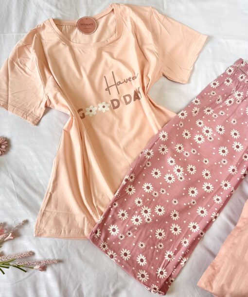 Pyjama Coton Pantacourt Rose "Have A Nice Day"