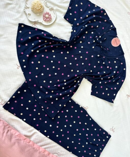 Pyjama Coton Pantacourt Bleu Pointillé
