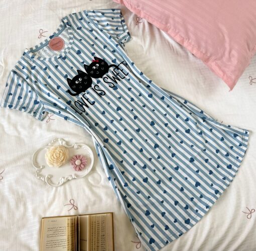 Pyjama Robe Demi Manches Coton Rayé "Love Is Sweet" – Image 1