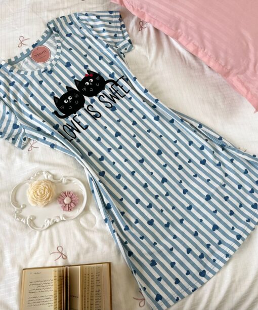 Pyjama Robe Demi Manches Coton Rayé "Love Is Sweet"
