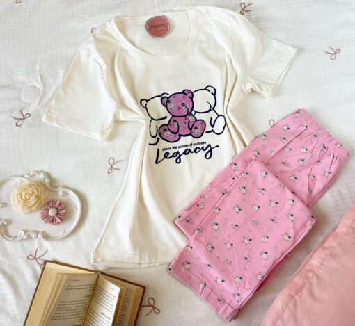 Pyjama Coton Blanc & Rose – Image 1