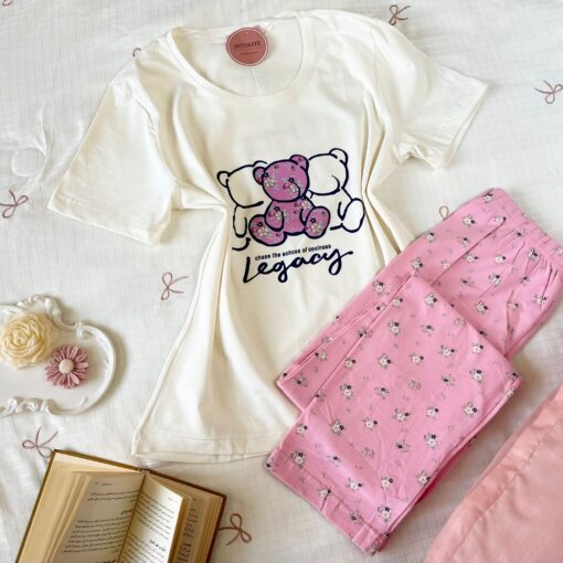 Pyjama Coton Blanc & Rose