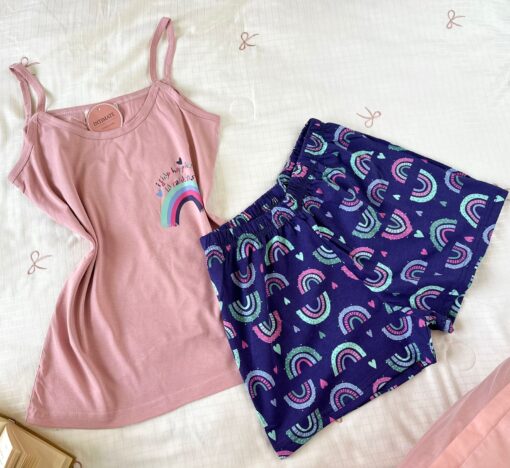 Pyjama Short Coton Rose & Bleu – Image 1