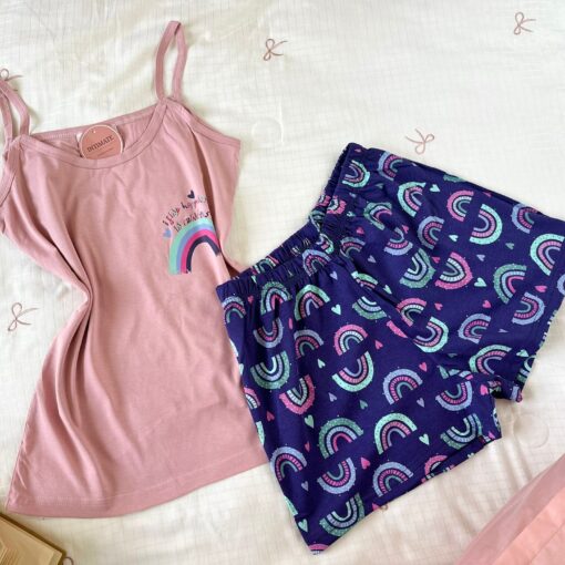 Pyjama Short Coton Rose & Bleu