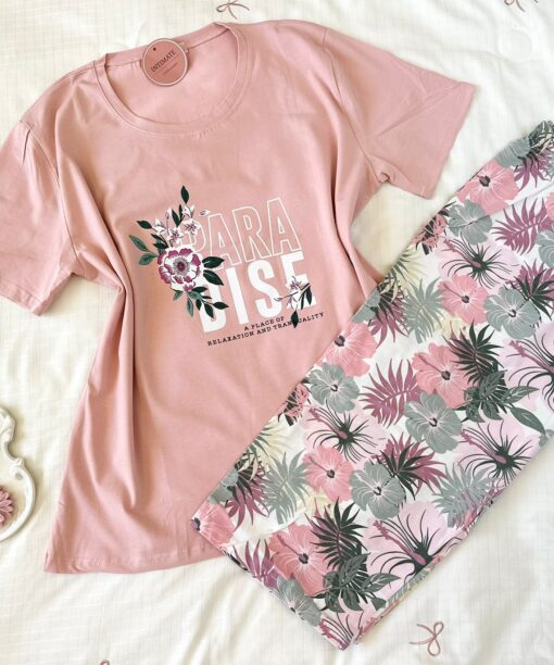 Pyjama Coton Pantacourt Rose "Paradise"
