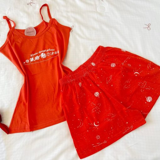 Pyjama Short Coton Rouge Galaxies