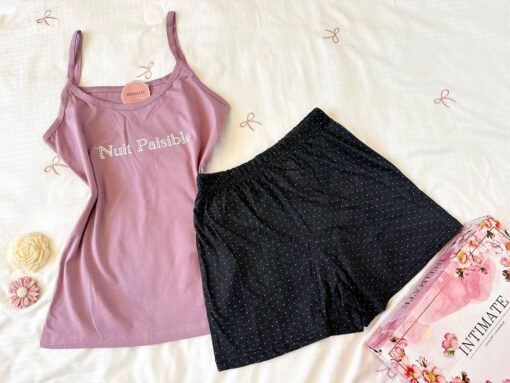 Pyjama Short Coton Violet & Noir – Image 1