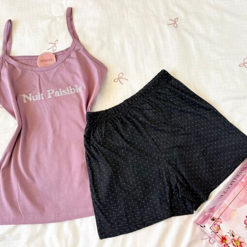 Pyjama Short Coton Violet & Noir