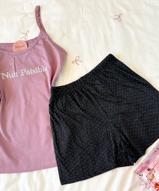 Pyjama Short Coton Violet & Noir