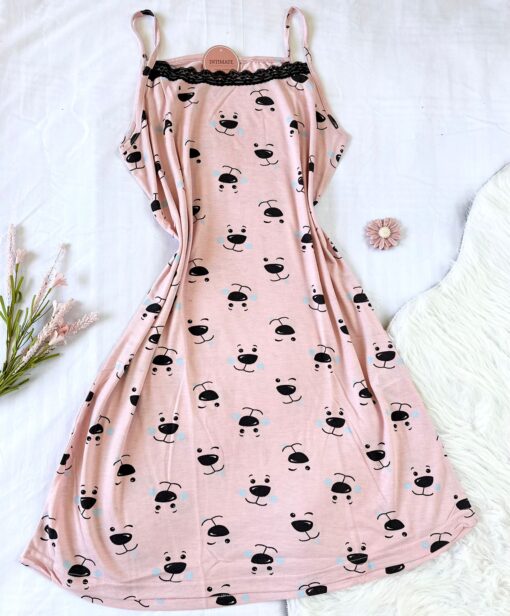 Pyjama Robe Sans Manches Rose & Noir – Image 1