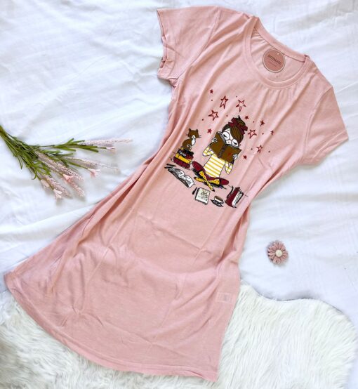 Pyjama Robe Demi Manches Coton Rose Nude – Image 1