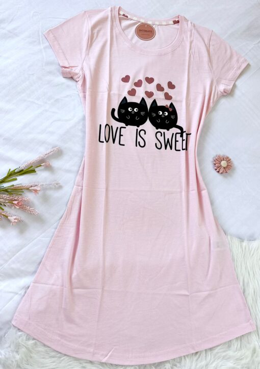 Pyjama Robe Demi Manches Coton Rose "Love Is Sweet" – Image 1