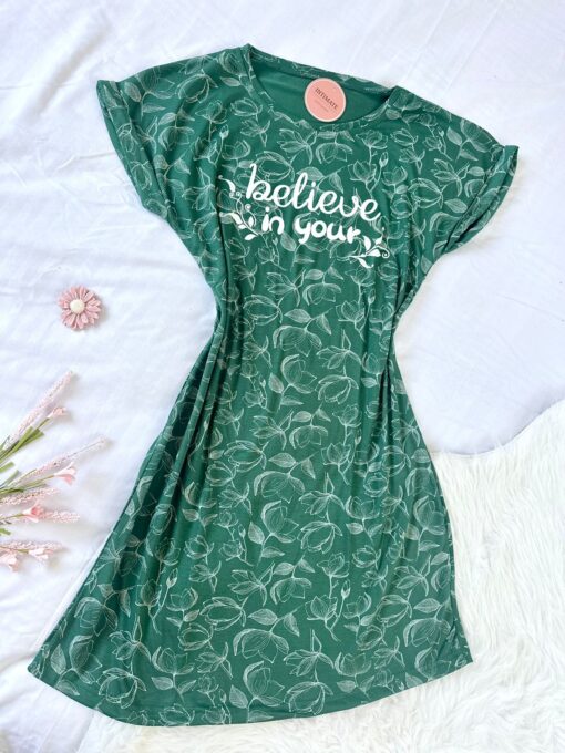 Pyjama Robe Demi Manches Coton Verte "Believe In Your" – Image 1