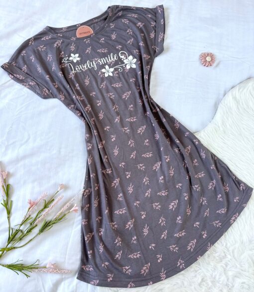 Pyjama Robe Demi Manches Coton Taupe "Lovely Smile" – Image 1