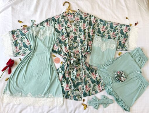 Parure Coton Viscose Vert Doux 5 pièces & 2 Accessoires – Image 1