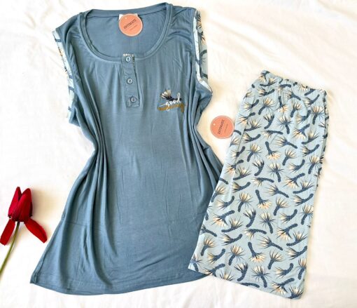 Pyjama Short Coton Bleu Ciel & Fleurie – Image 1