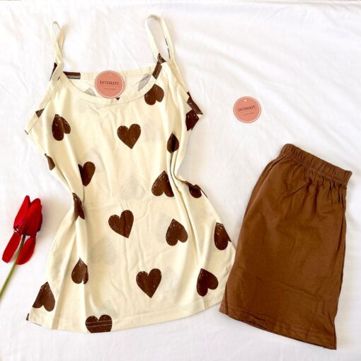Pyjama Short Coton Beige & Marron – Image 1