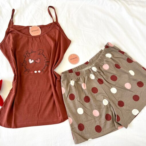 Pyjama Short Coton Taupe & Marron