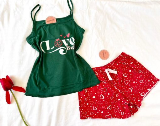 Pyjama Short Rouge & Vert "Love Bug" – Image 1