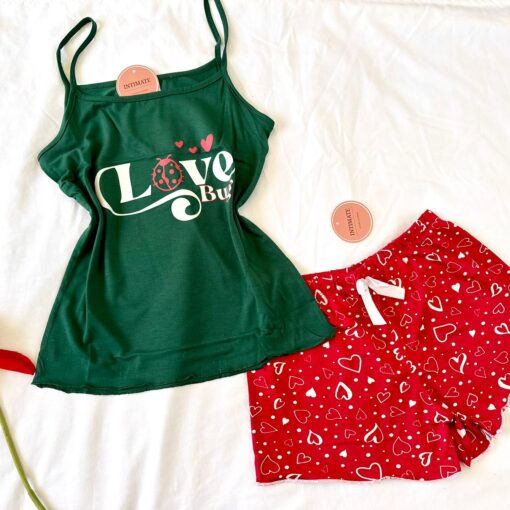 Pyjama Short Rouge & Vert "Love Bug"