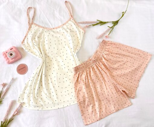 Pyjama Short Rose & Blanc Pointillé – Image 1