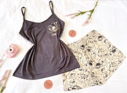 Pyjama Short Marron Fleurie – Image 1