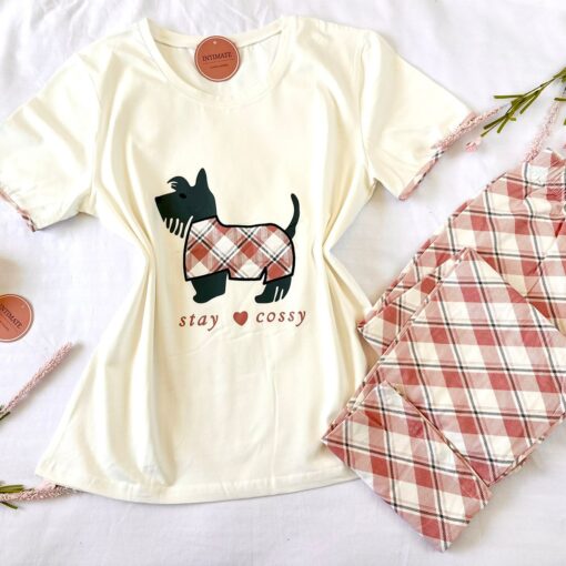 Pyjama Coton Blanc & Carreaux