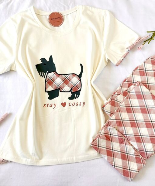 Pyjama Coton Blanc & Carreaux