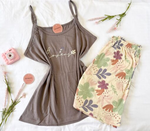 Pyjama Short Coton Taupe & Fleurie – Image 1